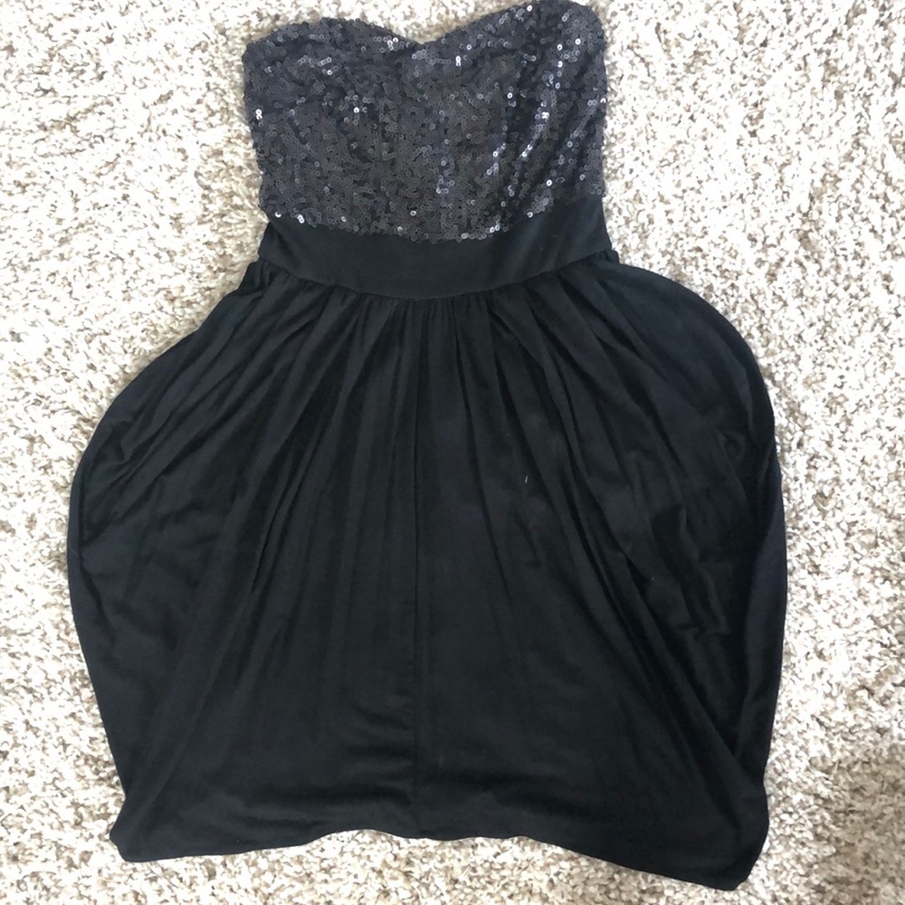Black sequin strapless dress